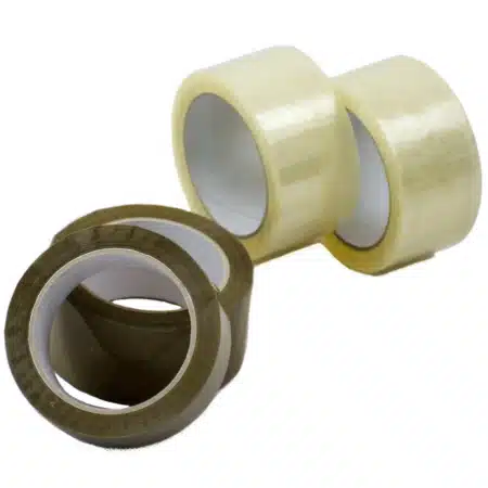 Verschiedene Rollen PP Packband transparent und braun