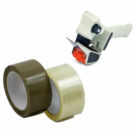 Braunes und Transparent Klebeband mit einem Handabroller
