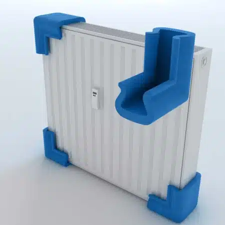 Anwendungsbeispiels Eckschutz für Heizkörper. Beispielsweise mit einen Eck-Schaumprofil.