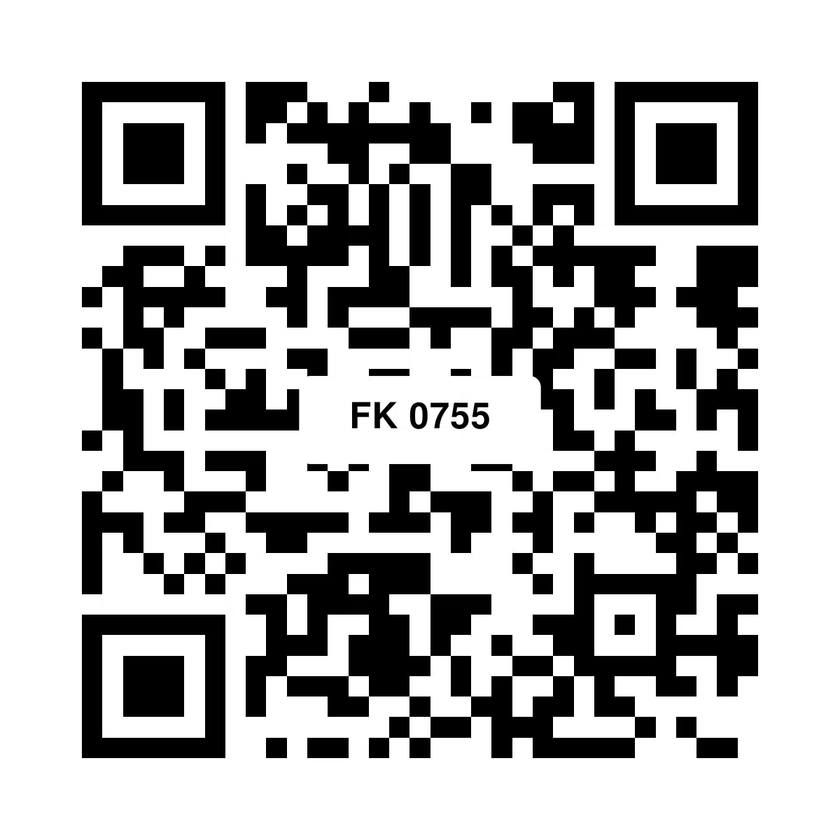 Praxisbeispiel PPWR-Kennzeichnung FK 0755 QR-Code mit integrierter Artikelnummer FK 0755 als Beispiel für die PPWR-Kennzeichnung